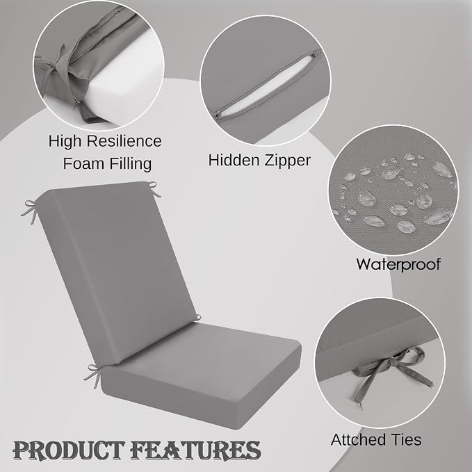 idee-home Outdoor Patio Dining Chair Cushion High Back | Density Foam Chair Cushions Seat with Removable Cover, WeatherResistant Indoor Deep - Image 2