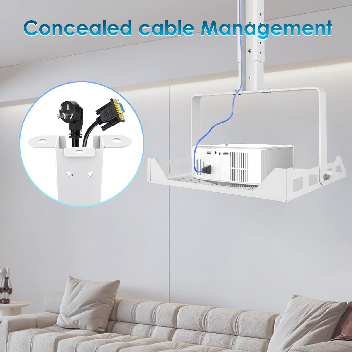 3 in 1 Projector Ceiling Mount with Tray, Height Adjustable, 90° Tilt - Image 5
