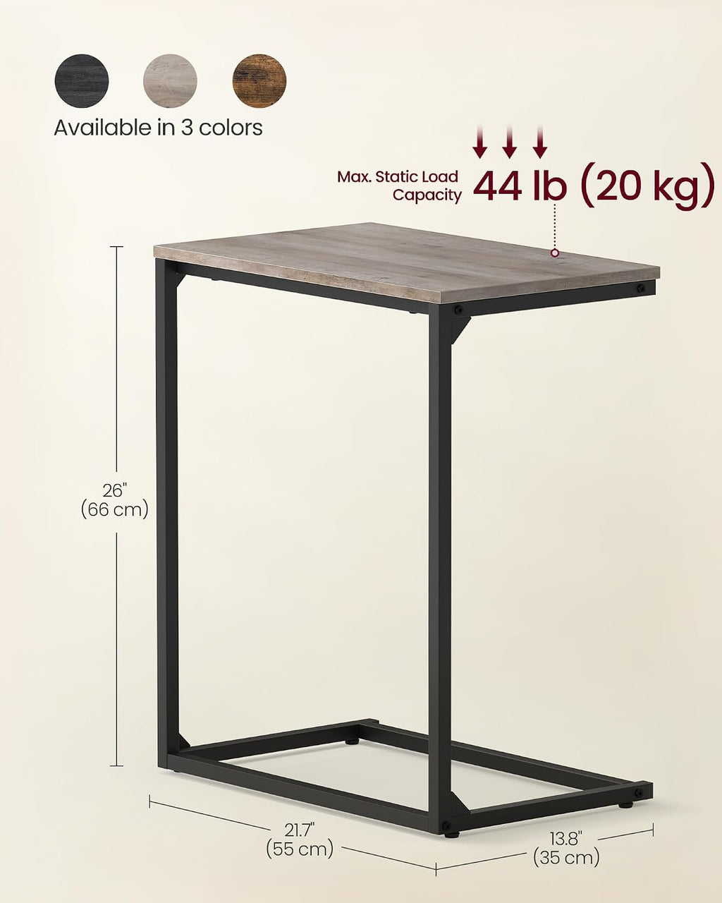 VASAGLE C Shape End Table for Couch or Sofa, Industrial Small Side Table - Image 3