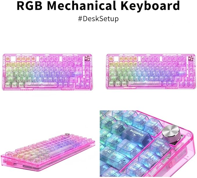 RisoPhy Wireless Mechanical Gaming Keyboard, Tri-Mode, RGB Backlit, Pink | Bluetooth/Wireless/Wired, Transparent Keyboard Clear, 81-Key Hot-Swappable Anti-Ghosting Compatible for Computer, PC/Mac - Image 4