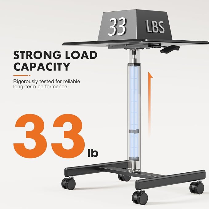 Sweetcrispy Mobile Rolling Desk, Small Standing Desk with Wheels | Adjustable Height Sit Stand Table, Portable Computer Workstations for Home Office, Black - Image 6