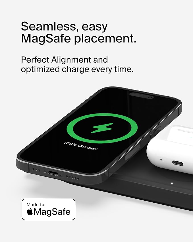 Belkin MagSafe 3 in 1 Wireless Charging Pad, Fast Charging Station | Apple Watch, iPhone 17/16/15/14 Series, AirPods compatible, multi-device MagSafe charging station, Magnetic - Image 3