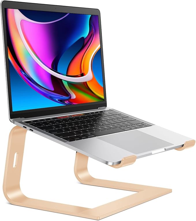 OMOTON Laptop Stand, Detachable Laptop Mount, Aluminum Laptop Holder Stand for Desk, Compatible with MacBook Air/Pro, Dell, HP, Lenovo and All Laptops (11-16 inch), Gold | 11-17" Laptop Holder for Desk, Notebook Computer Mount, Lightweight Cooling for ... by OMOTON