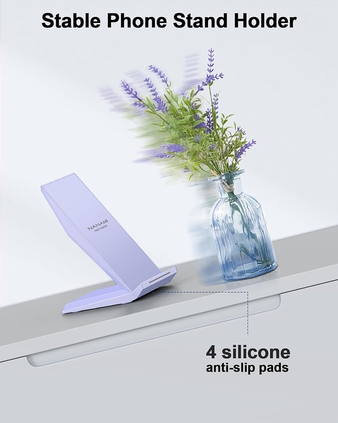 NANAMI Wireless Charger - Fast Wireless Charging Stand Compatible with Apple iPhone 17/17 Pro/17 Pro Max/16/15/14/13/12 Pro, Desktop Phone Charger for Samsung Galaxy S26/S26+/S25/S24/S23/S22/S21 - Image 7
