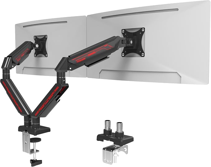 Fydeamer Dual Monitor Arm for 17-35" Screens up to 24.2 lbs, Ergonomic Gas Spring Monitor Stand with Height Adjust, Tilt, Swivel & Cable Management, VESA Desk Mount with 2 Types of Installation, Black by Fydeamer