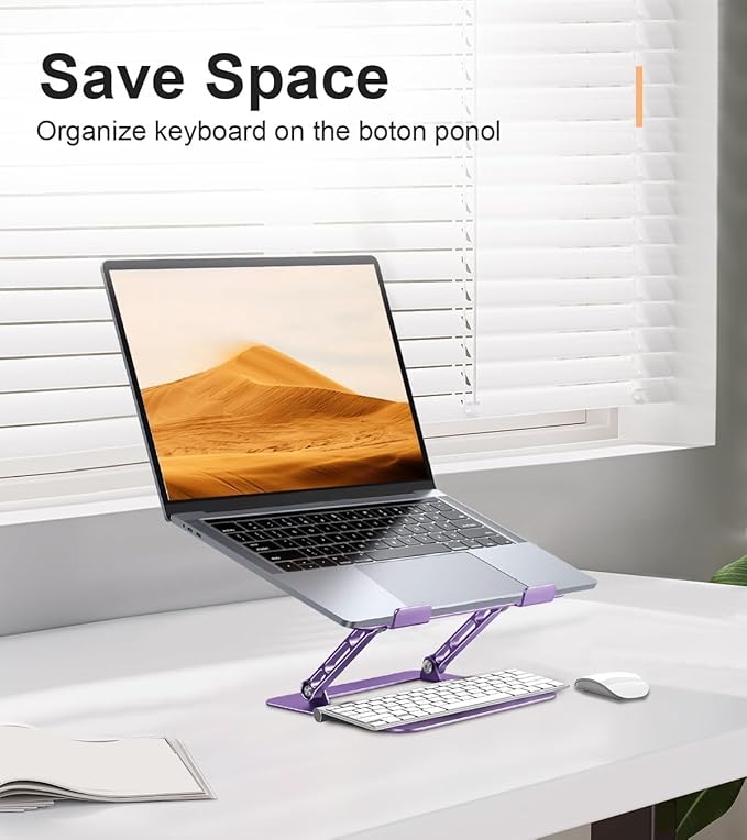Aoviho Adjustable Laptop Stand for Desk,Portable Laptop Stand Holder and Riser,Foldable Aluminum Notebook Computer Stands for MacBook Air Pro HP Lenovo Dell Samsung Chromebook, 10-15.6 inch, Purple - Image 3