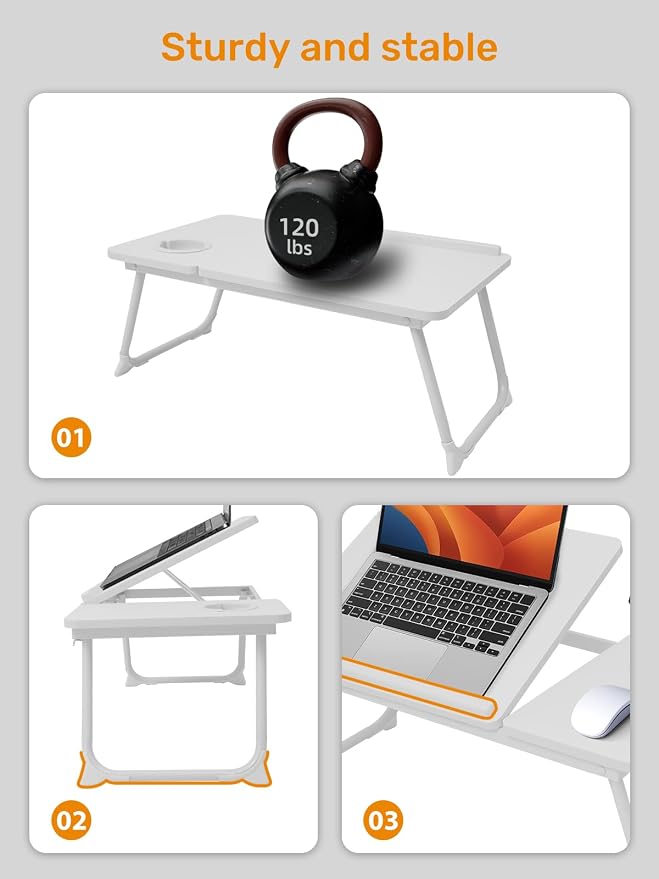 Lap Desk for Couch/Sofa/Floor, 5-Angle Adjustable Bed Desk with Foldable Legs &Cup Holder, Light Weight Bed Tray Table for Writing/Eating/Reading, Portable Laptop Stand for Adults, Kids - Image 6