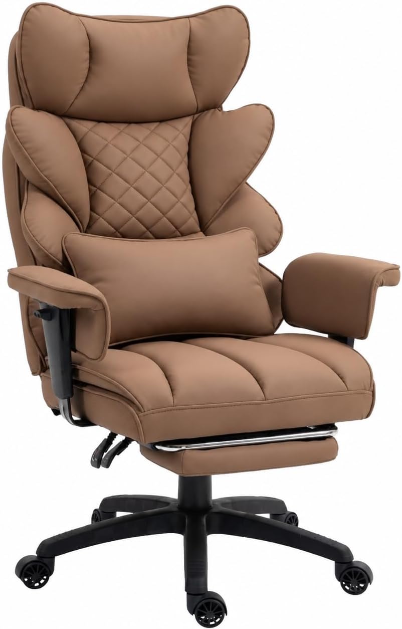 Dowinx Big and Tall Office Chair with Pocket Spring Cushion,High Back Computer Gaming Chairs with Adjustable Armrests,Executive Desk Chairs with Lumbar Support and Footrest,PU-Brown by Dowinx