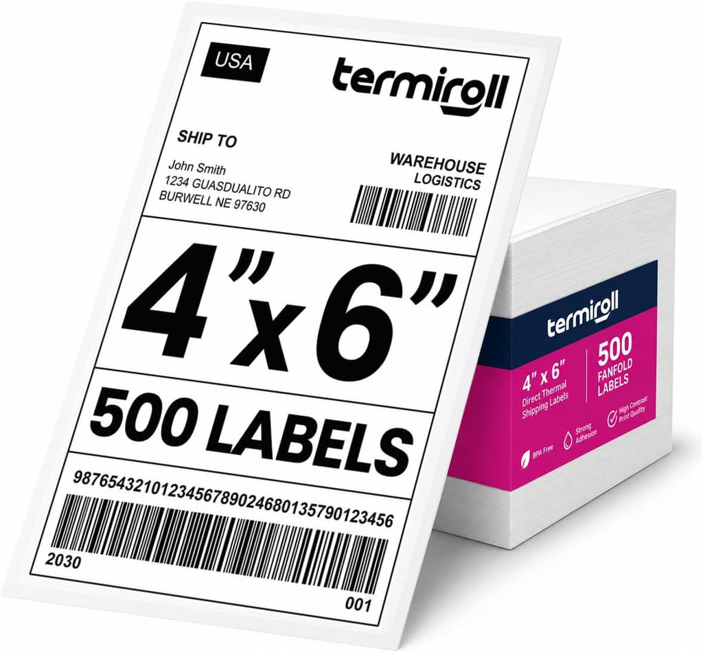 4x6 Thermal Labels 500 Fanfold - Rollo Zebra MUNBYN, Strong Adhesive by TERMIROLL