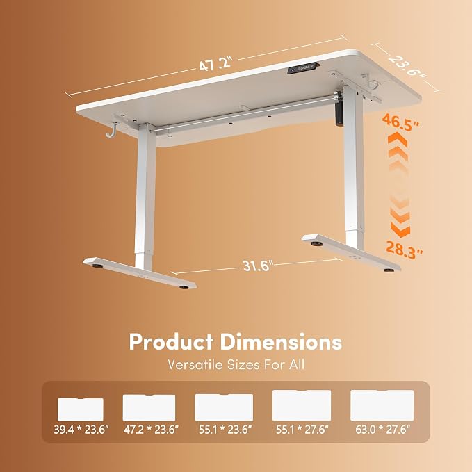 FEZIBO Standing Desk 48 × 24 Inch Electric Height Adjustable, White | Sit and Stand Up Adjustable Desk, Home Office Computer Desk with 3 Customizable Memory Presets - Image 3