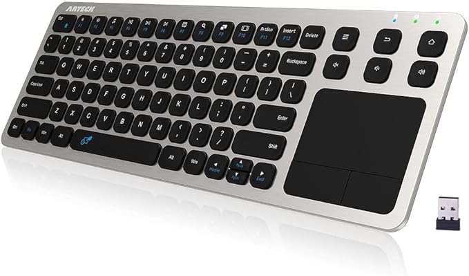 Arteck 2.4G Wireless Touch TV Keyboard with Easy Media Control and Built-in Touchpad Mouse Solid Stainless Ultra Compact Full Size Keyboard -Connected Computer, Smart TV, HTPC by ARTECK