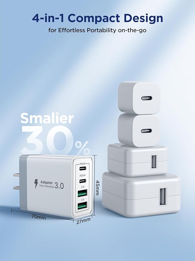 3 Pack USB C Charger Block, 40W 4-Port Fast Charger 20W Type C Charging Block 3.1A USB Wall Charger Dual Port PD+QC Charging Cube for iPhone 17 16 15 14 13 12 Pro Max XS, iPad, Samsung Phone, Tablet - Image 5