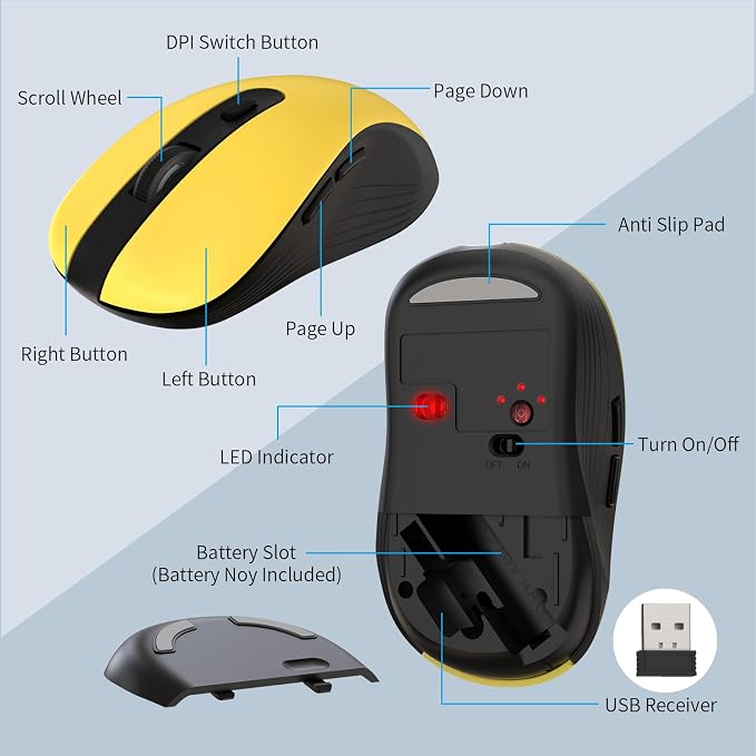 Wireless Keyboard and Mouse Combo, MARVO 2.4G Ergonomic Wireless Computer Keyboard with Phone Tablet Holder, Silent Mouse with 6 Button, Compatible with MacBook, Windows (Yellow) - Image 6