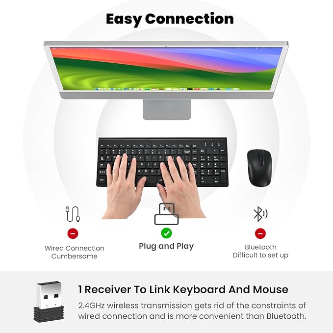 cimetech Wireless Keyboard and Mouse Combo - Matte Black | Compact quite scissor-switch keyboard with optical mouse, includes USB-A Nano Receiver, for Computer,Mac,Laptop,PC,Windows - Image 8