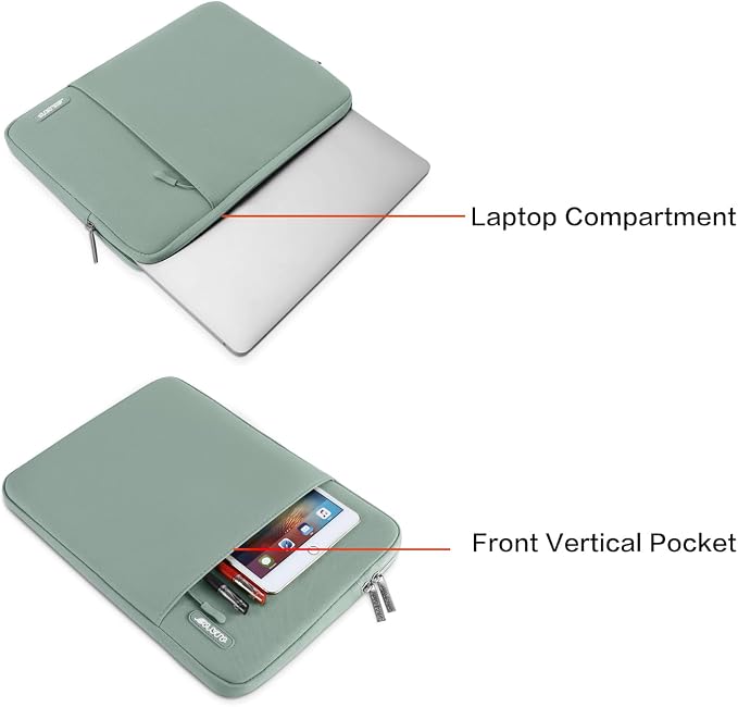 MOSISO Laptop Case 14 inch, Laptop Sleeve Bag with Pocket | Compatible with HP Lenovo Dell ASUS Acer, HP Stream, Dell Latitude, Polyester Vertical Computer Bag, Antique Green - Image 2