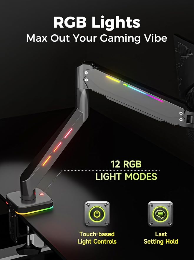 Suptek Single RGB Monitor Mount for 17-35'' Screen up to 22lbs, Gas Spring Monitor Arm, Full Motion Adjustable Desk Stand, Black, MDXDJ - Image 3