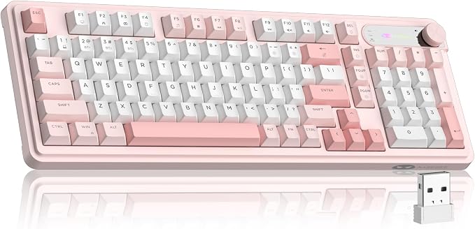 MageGee GK960 Wireless Keyboard, 98 Keys Tri-Mode BT/2.4G/Wired Membrane Gaming Keyboard, RGB Creamy Keyboard with Number Pad, Knob Control, 4000mAh Battery - Sakura Pink by MageGee
