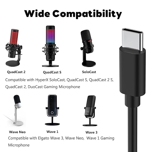 Replacement USB C Data Charger Cable Compatible with Elgato Wave Neo/1/3, Microphone Cord for HyperX SoloCast, QuadCast S, QuadCast 2 Mic(6.6FT) - Image 2