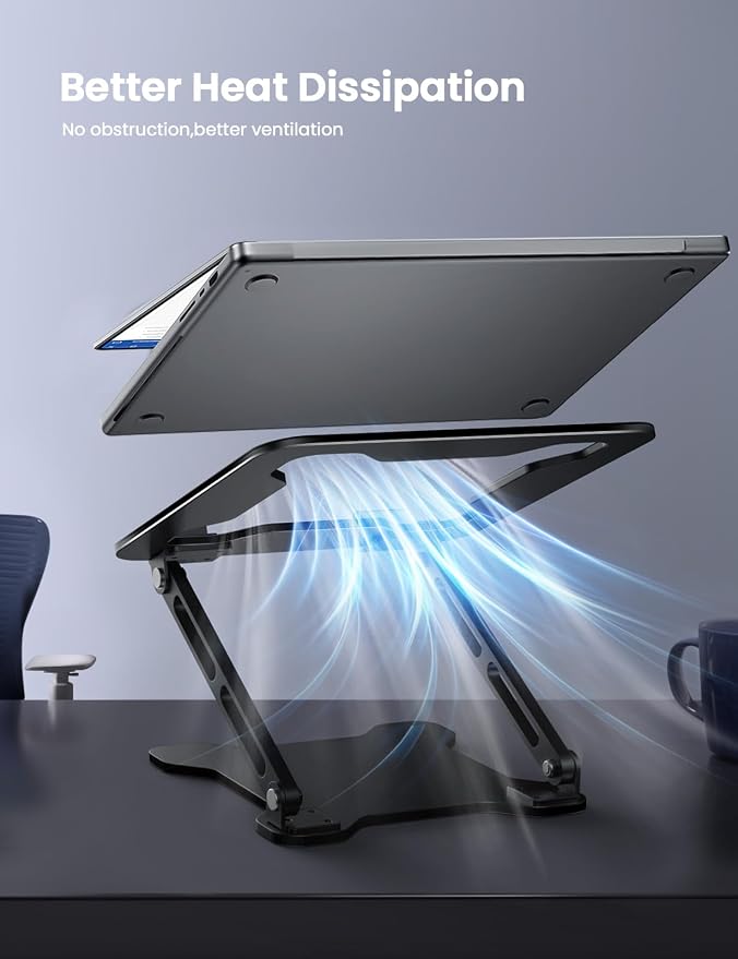 LOXP Adjustable Laptop Stand for Desk, Portable Airflow Laptop Riser Holder | Metal, Foldable, Ergonomic, Computer Notebook Stand Perfect for Home Desk, Office, Coffee Shops, Travel, 10-15.6" Laptops - Image 4