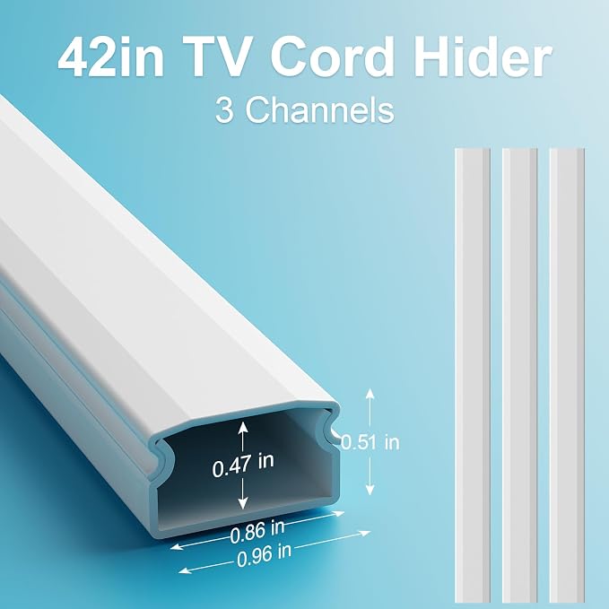 Yecaye 42in Cord Covers for Wall Mounted TV, W0.98in H0.51in, White | Medium Cord Hider for 3 Cords, Cable Management Kit, Wire Hiders Concealer on Wall - Image 3