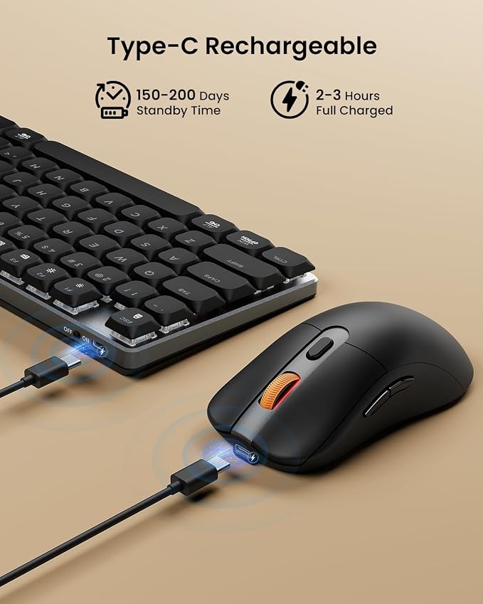 ProtoArc KM310 Wireless Mechanical Keyboard and Mouse, No Backlight | Aluminum quiet mechanical keyboard connects 3 devices via Bluetooth/2.4G, lightweight mouse, rechargeable, for Windows/Mac - Image 8