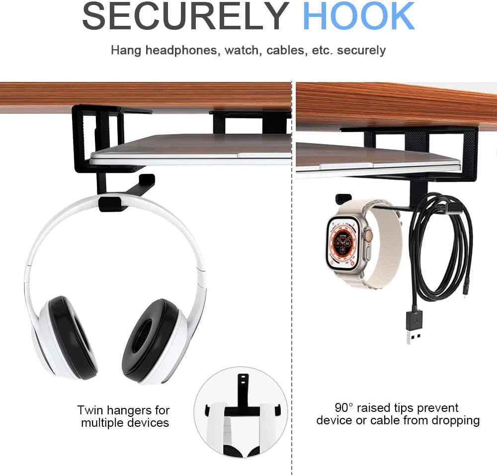IFCASE Under Desk Mount for Laptop, Mini PC with Headphone Holder (Black) - Image 3