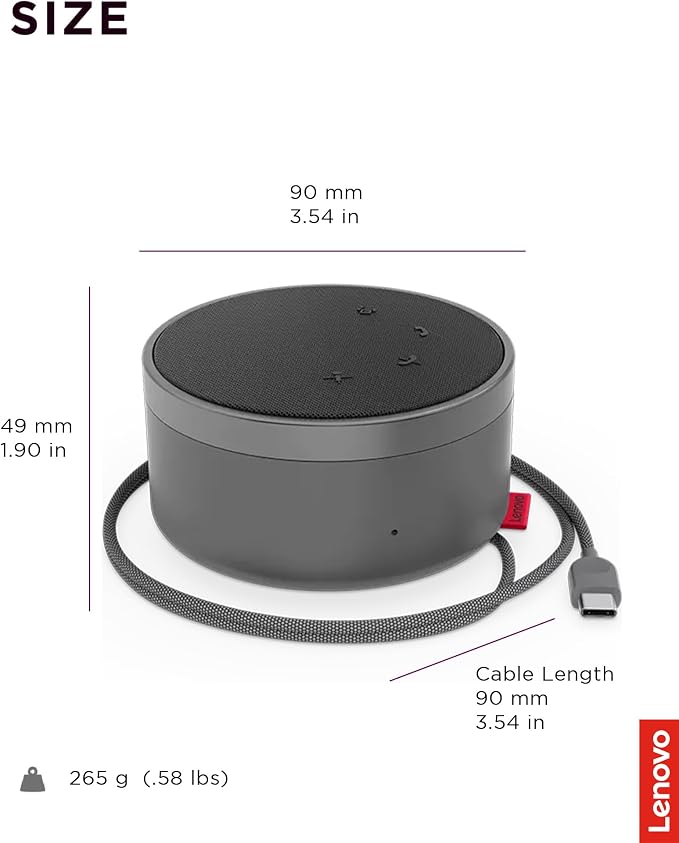 Lenovo Go Wired Speakerphone - Omni-Directional Mic - Plug-and-Play - USB-C Connectivity - Certified for Microsoft Teams, Gray - Image 3