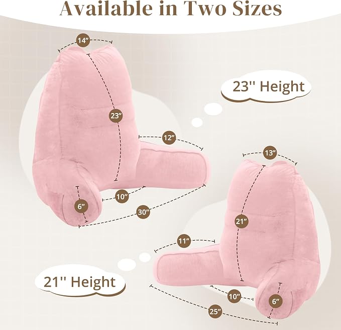 Sasttie Reading Pillow for Bed, Back Pillow for Sitting Up, Pink | 23" Backrest Support Cushion for Couch, Sofa, and Floor, Dorm Essentials, OEKO-TEX, Adjustable Down Alternative Fill - Image 2