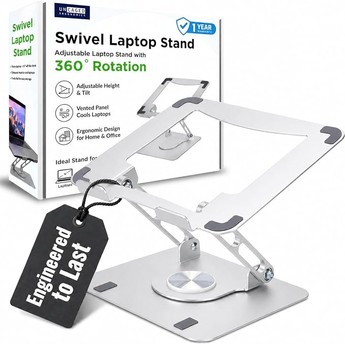 Uncaged Ergonomics Swivel Laptop Stand for Desk, Adjustable Computer iPad Stand for Desk w/ 360 Rotation, Portable Laptop Holder for Home Office Ergonomic Supplies (Graphite Gray) by UncagedErgonomics