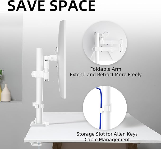 Monitor Mount Single Fully Adjustable Arm Monitor Arm Fits One Screen 13-32 inch 22lbs for Monitor Computer Screen 13 15 17 19 20 22 23 24 26 27 30 32 inch VESA 75 100, White(MD7421W) - Image 4