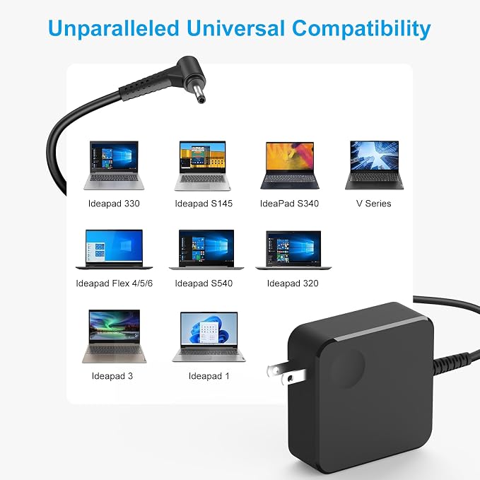 Charger Compatible Lenovo Laptop Computer 65W 45W Round Tip Power Supply AC Adapter Fit for Lenovo IdeaPad 330-14, 330-15, 330-17, 510-15, 330s-14, 330s-15, Flex 6-14 Laptop Charger - Image 3