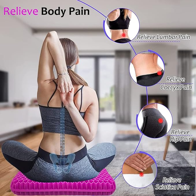 Gel Seat Cushion for Long Sitting, Extra Thick Gel Cushion for Wheelchair Soft Chair Pads for Office Home Chairs Car Seats Long Trips - Back Sciatica Hip Tailbone Pain Relief Cushion (Violet) - Image 5