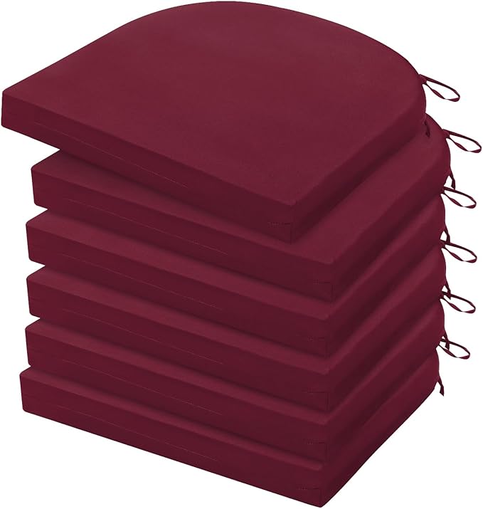 HARBOREST Outdoor Chair Cushions Set of 6, Water Resistant Patio Chair Cushions with Ties, Outdoor Seat Cushions for Patio Furniture, 17"x16"x2", Burgundy by HARBOREST