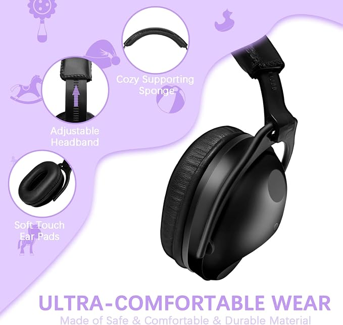 ZOHAN Kids Ear Protection 2 Pack, 25dB NRR Noise Cancelling Headphones for Kids, with Pillowy Pads, for Monster Truck, School, Autism, Sensory, Fireworks, Concerts, Events (Black+Black) - Image 5