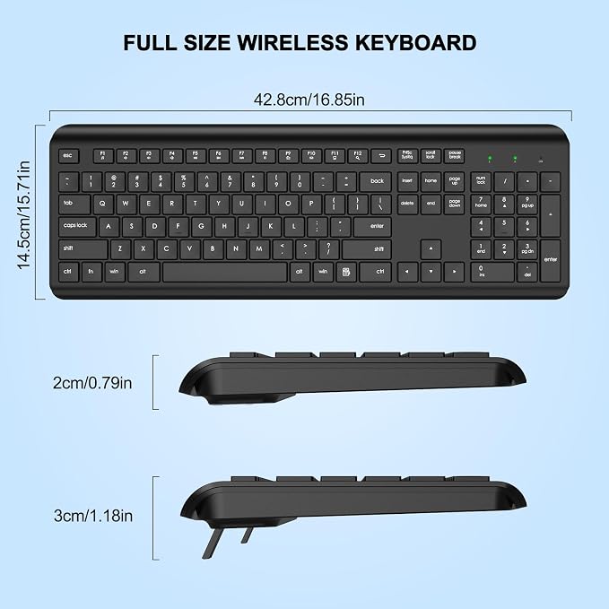 EDJO Wireless Keyboard, 2.4G Full-Sized Cordless USB Silent Computer Keyboard, Ergonomic Tilt Angle, Sleep Mode, Long Battery Life, for Windows, Mac OS Laptop/PC/Desktop/Notebook - Image 7