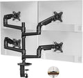 Heavy Duty Quad Monitor Mount, 4 Monitor Arm for 13-40 Inch Screens, Black | Premium aluminum mechanical spring 25 lbs/arm, full motion tilt/swivel/rotate, VESA 75/100, C-clamp & grommet, cable channels by Ergounion