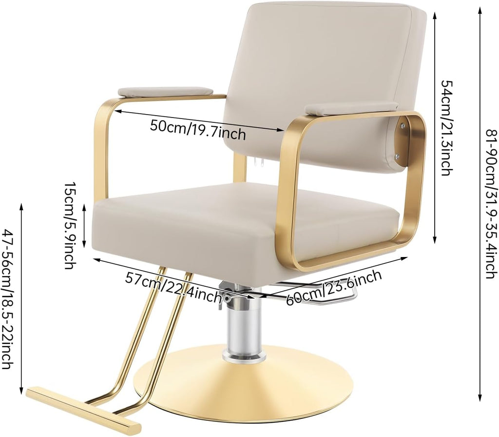 1PCS Swivel Styling Salon Chair with Hydraulic Pump, Gold + Beige - Image 2