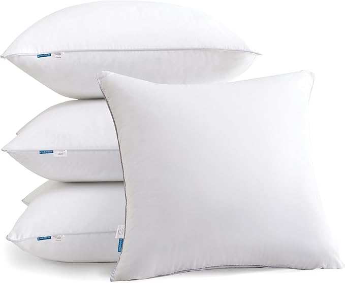 Oubonun 18"x18" Pillow Inserts (Set of 4) - 100% Cotton Cover, Square Throw Pillow Inserts for Couch, Sofa, Bed - Decorative 18 Inch White Pillow Inserts by Oubonun