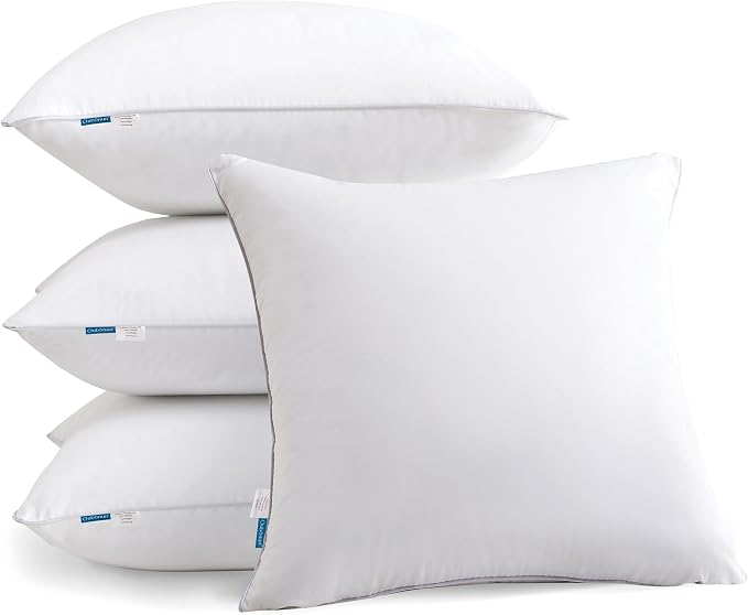 Oubonun 22"x22" Pillow Inserts (Set of 4) - 100% Cotton Cover, Square Throw Pillow Inserts for Couch, Sofa, Bed - Decorative 22 Inch White Pillow Inserts by Oubonun