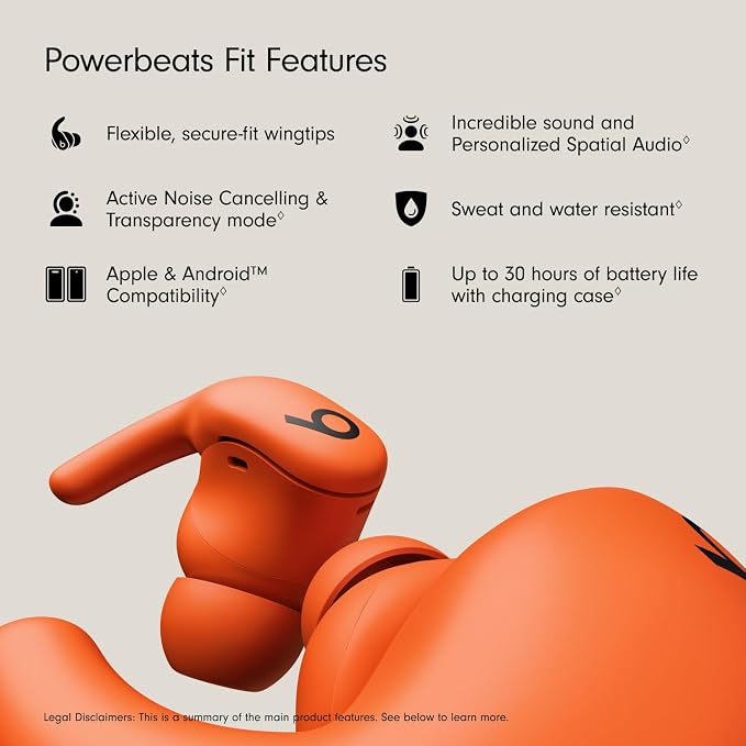 Beats - Powerbeats Fit - Wireless Noise-Cancelling Workout Earbuds with Ultimate Secure Fit with AppleCare+ (2 Years)- Spark Orange - Image 3