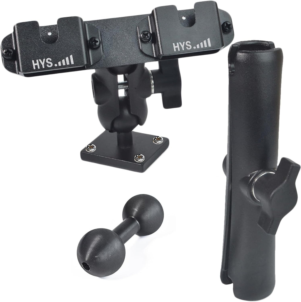 HYS Heavy Duty Drill Base Tablet Handheld CB Radio/Mic Holder Truck Mount, Aluminum 360° Adjustable 2-Stage Stand for Commercial Vehicles Car and Wall, for Handheld CB Radio&Mic with Clip/Round Knob by HYS