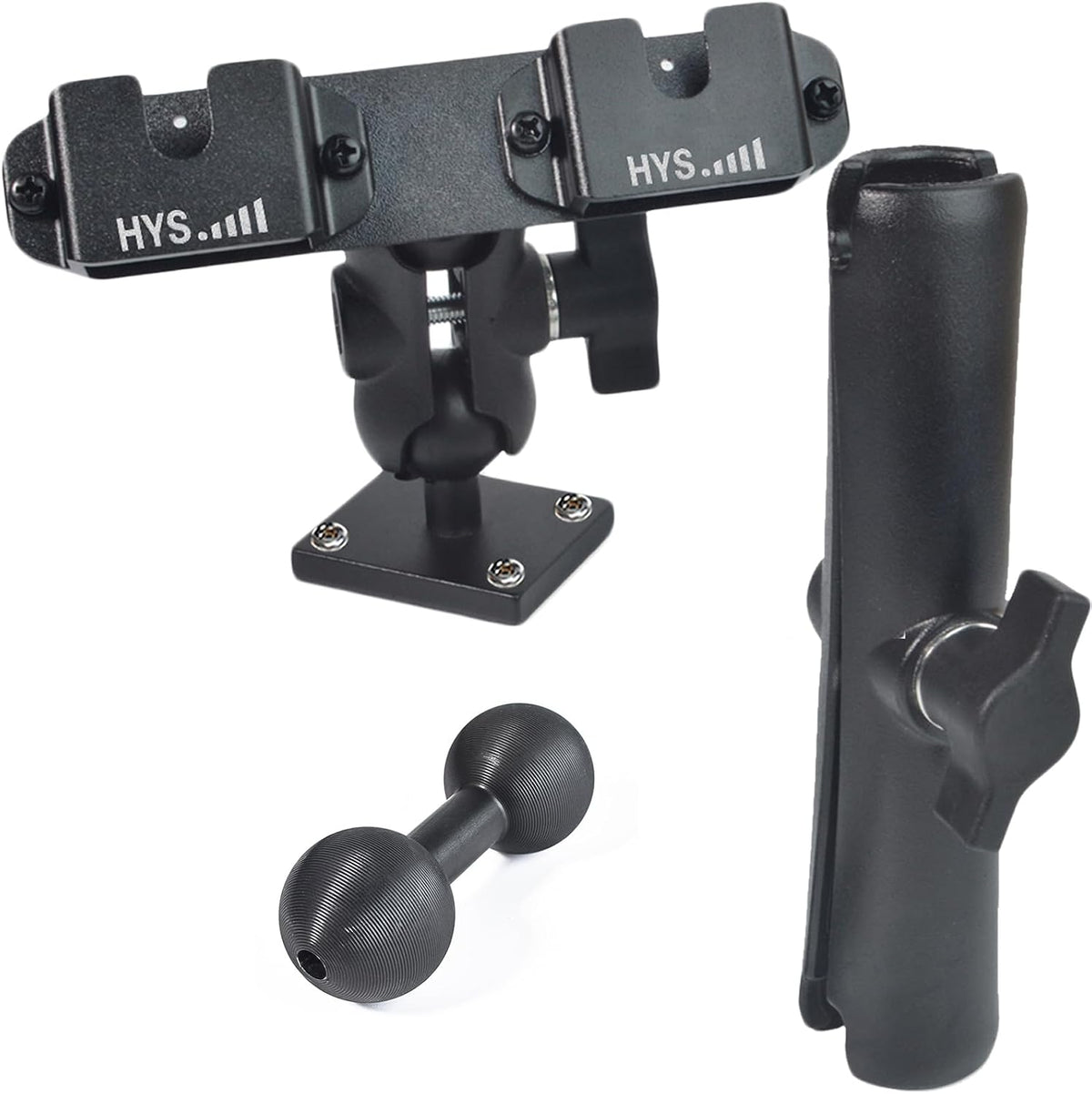 HYS Heavy Duty Drill Base Tablet Handheld CB Radio/Mic Holder Truck Mount, Aluminum 360° Adjustable 2-Stage Stand for Commercial Vehicles Car and Wall, for Handheld CB Radio&Mic with Clip/Round Knob by HYS