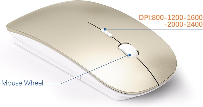Wireless Keyboard and Mouse Ultra Slim Combo, TopMate - Gold White | 2.4G Silent Compact 2400DPI Mouse and Scissor Switch Keyboard Set with Cover, Batteries Included, for PC/Laptop/Windows/Mac - Image 4