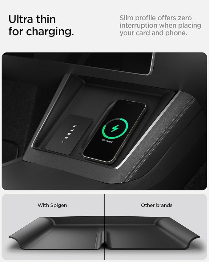 Spigen Wireless Charging Pad Cover for Tesla Model Y Juniper/YL - Black | Only Premium & Performance 2026/2025 [Ultra-Thin, Unobstructed Charging] Protective Silicone Mat Cover Accessories - Image 4