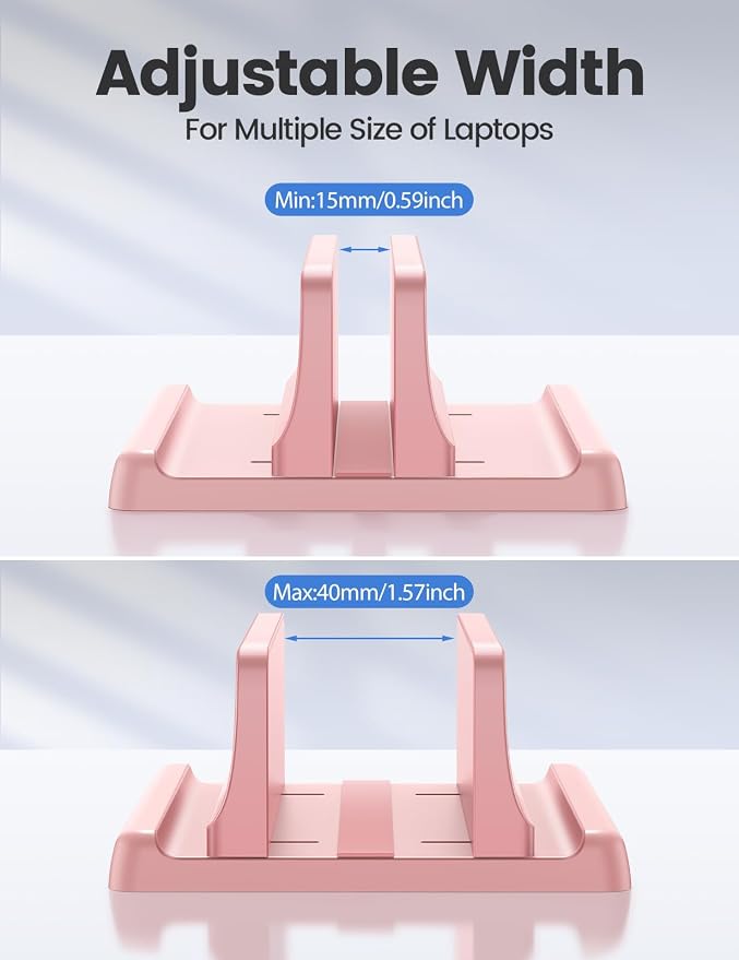 Vaydeer Vertical Laptop Stand Holder Plastic Adjustable Desktop Notebook Dock Space-Saving 3 in 1 for All MacBook Pro Air, Mac, HP, Dell, Microsoft Surface, Lenovo, up to 17.3 inches (Pink) - Image 7