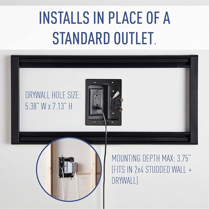Legrand - On-Q in-Wall TV Cable Management Kit, Recessed Power & Low Voltage Bridge for TVs, UL Listed DIY Wire Hider Solution, HT2102BKV1, Black - Image 5