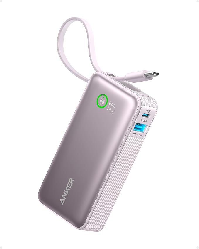 Anker Nano Power Bank,10,000mAh 30W Portable Charger,Built-in USB-C Cable | 30W Recharging and Output, USB-C and USB-A Ports, for iPhone 17 / 16 / 15 Series, MacBook, Galaxy, AirPods, and More by Unknown