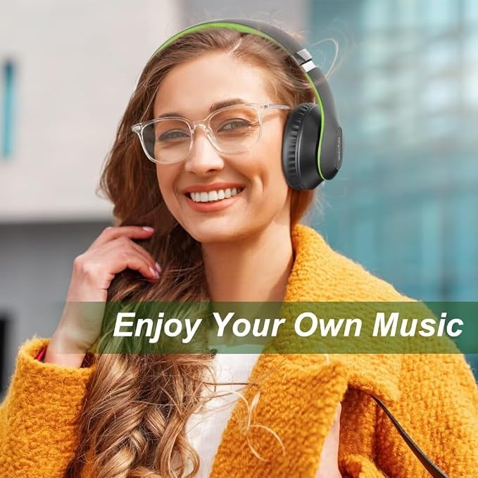 Wireless Bluetooth Headphones Over Ear V6.0 HiFi Stereo with Mic | 65H Playtime 6EQ Modes Foldable Bluetooth Headset with Microphone for Travel Smartphone Computer Laptop Green - Image 8