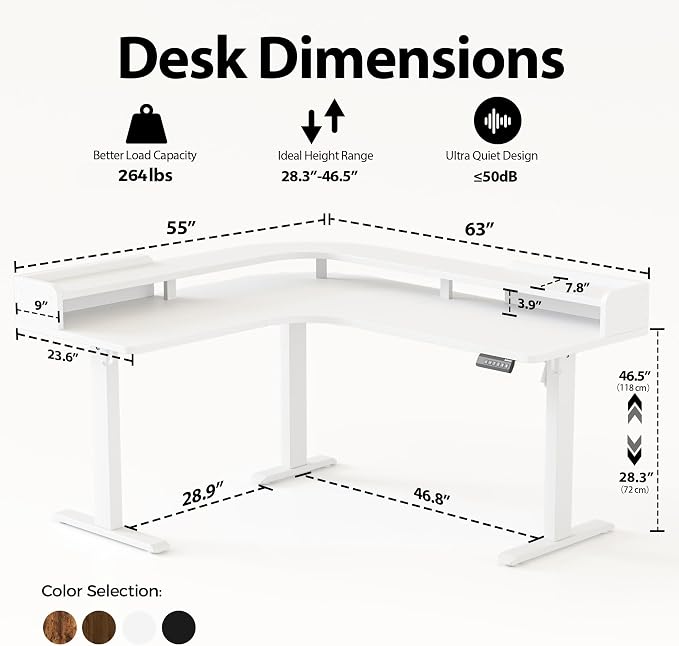 Agilestic L Shaped Standing Desk with Monitor Shelf, 63 Inch, White | Electric Height Adjustable, Dual Monitor Setup, Spacious Corner Desktop, Sturdy Steel Frame, Memory Presets, 264 lbs - Image 2