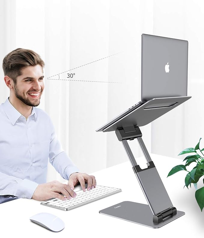 Nulaxy Pull-Out Height Adjustable Laptop Stand for Desk, 22 LB Support | Full Aluminum Standing Desk Holder, Vented Panel, Dual Foldable Design, Compatible with 10-17 Inch Laptops, Office Essentials - Image 2